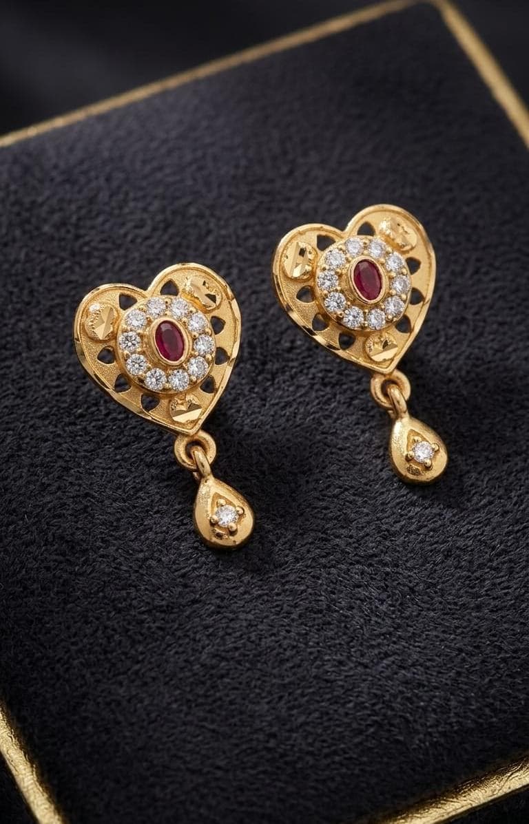 Heart-Shaped Gold Drop Earrings