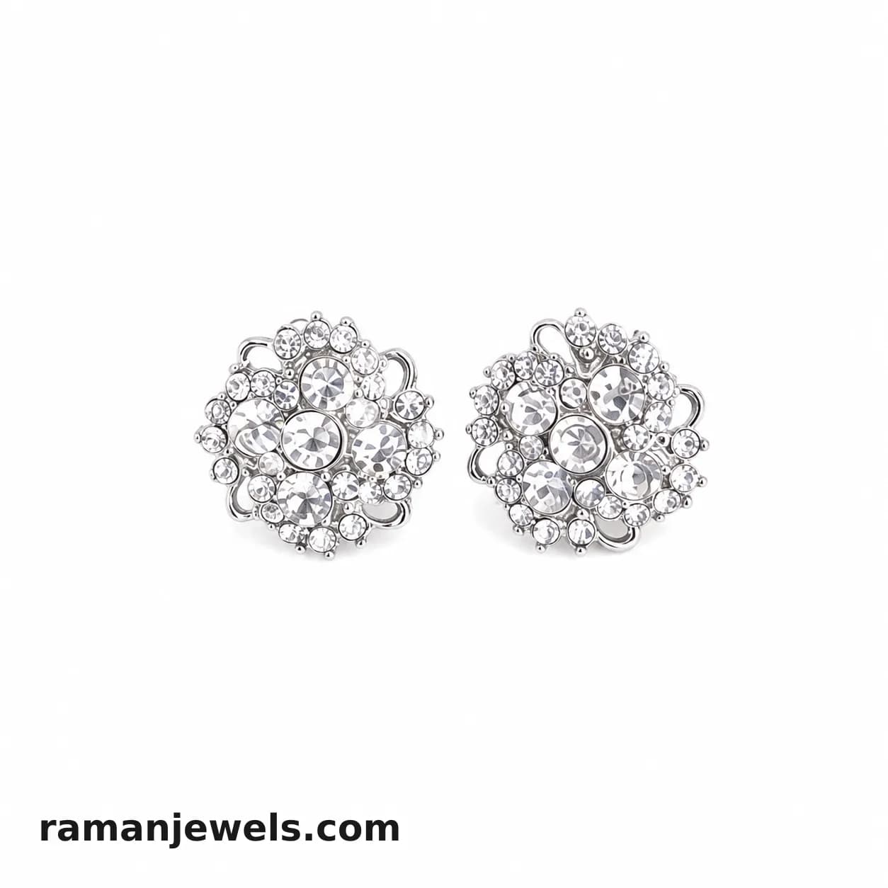 Elevate Your Look With These Dazzling Silver-Tone Floral Crystal Stud Earrings