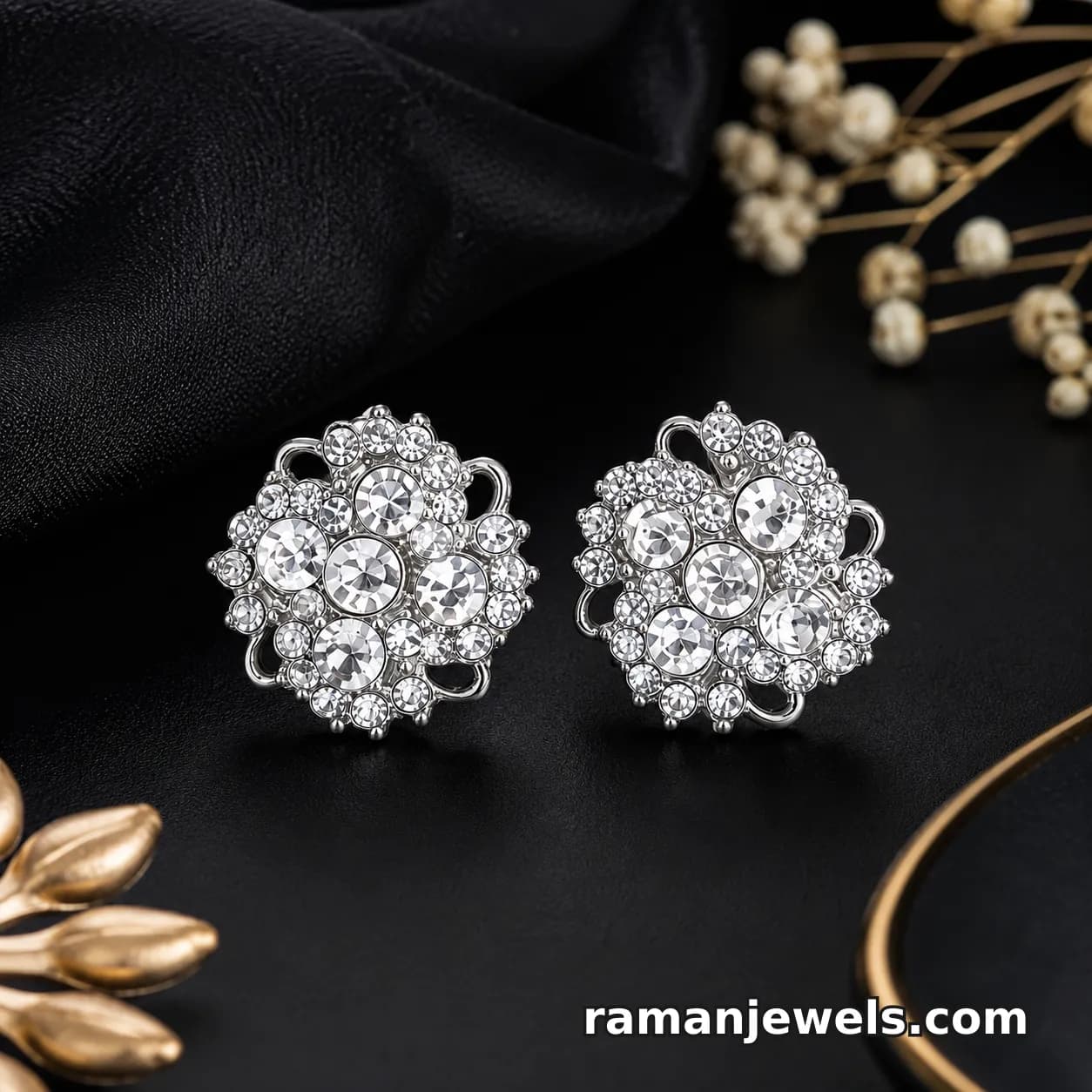 Elevate Your Look With These Dazzling Silver-Tone Floral Crystal Stud Earrings alternate view
