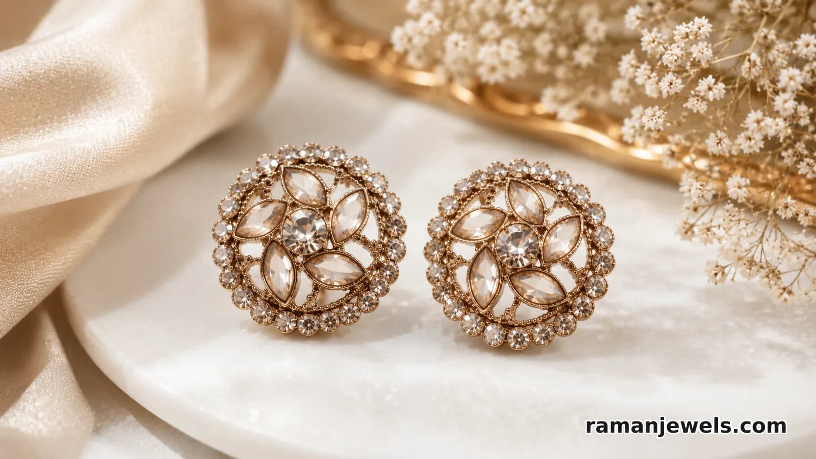Champagne Crystal Floral Stud Earrings alternate view