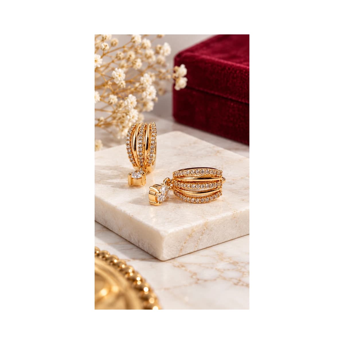 Elegant Rose Gold Cz Drop Hoop Earrings For Women alternate view