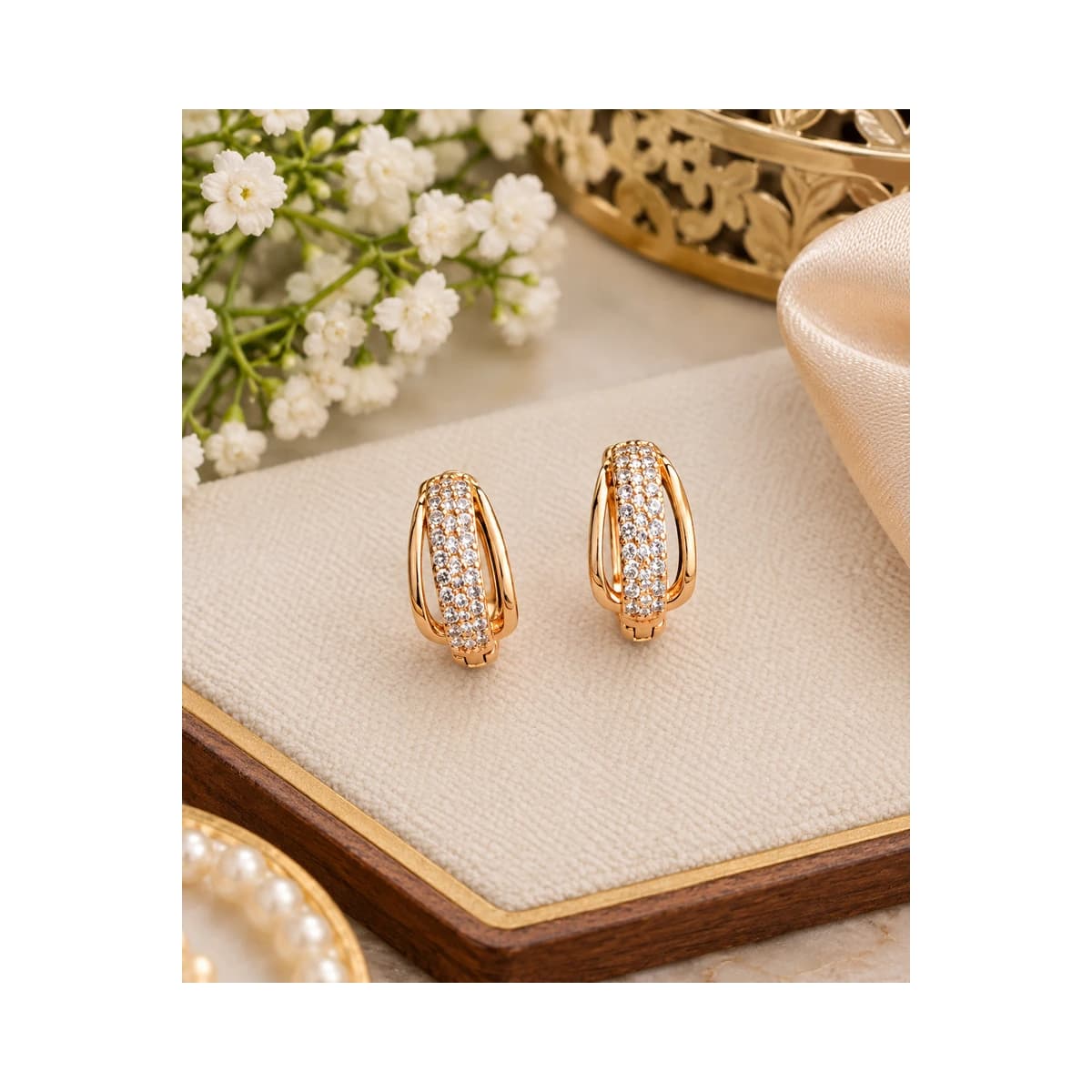 Elegant Gold-Tone Cz Huggie Hoop Earrings For Women alternate view