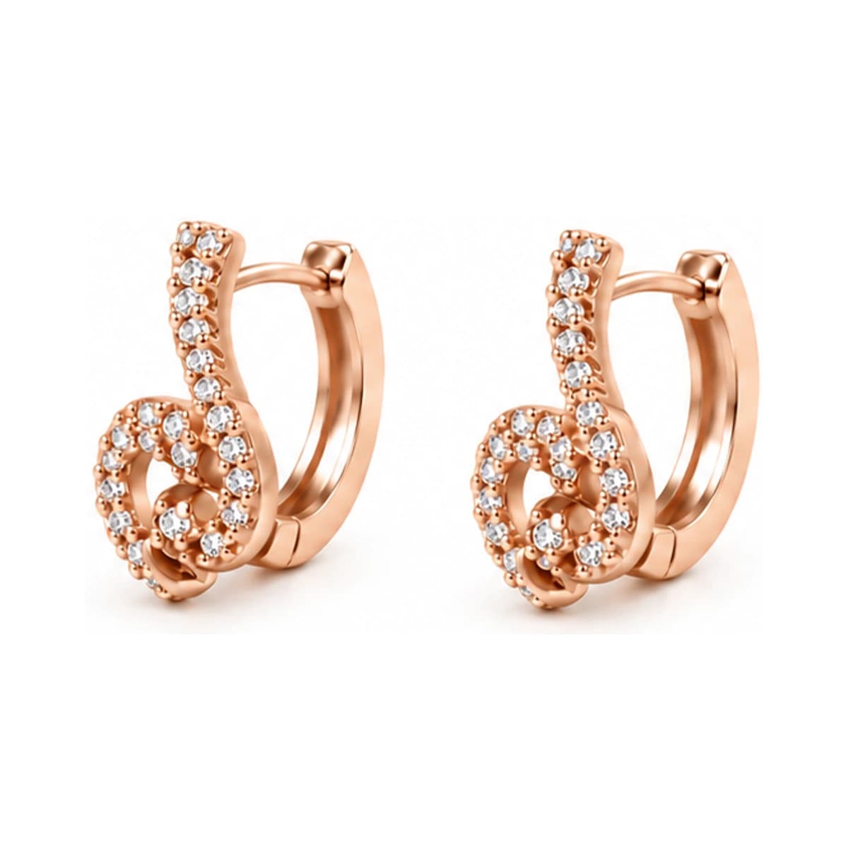Elegant Rose Gold Cz Hoop Earrings With Floral-Inspired Design