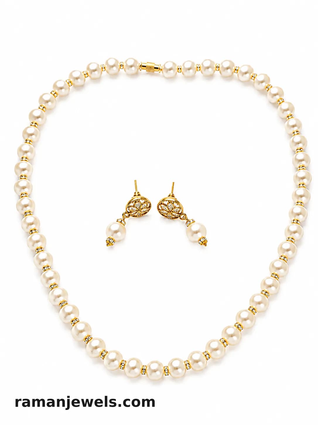 Timeless Pearl Necklace And Earrings Set, A Premium Gold-Tone Finish