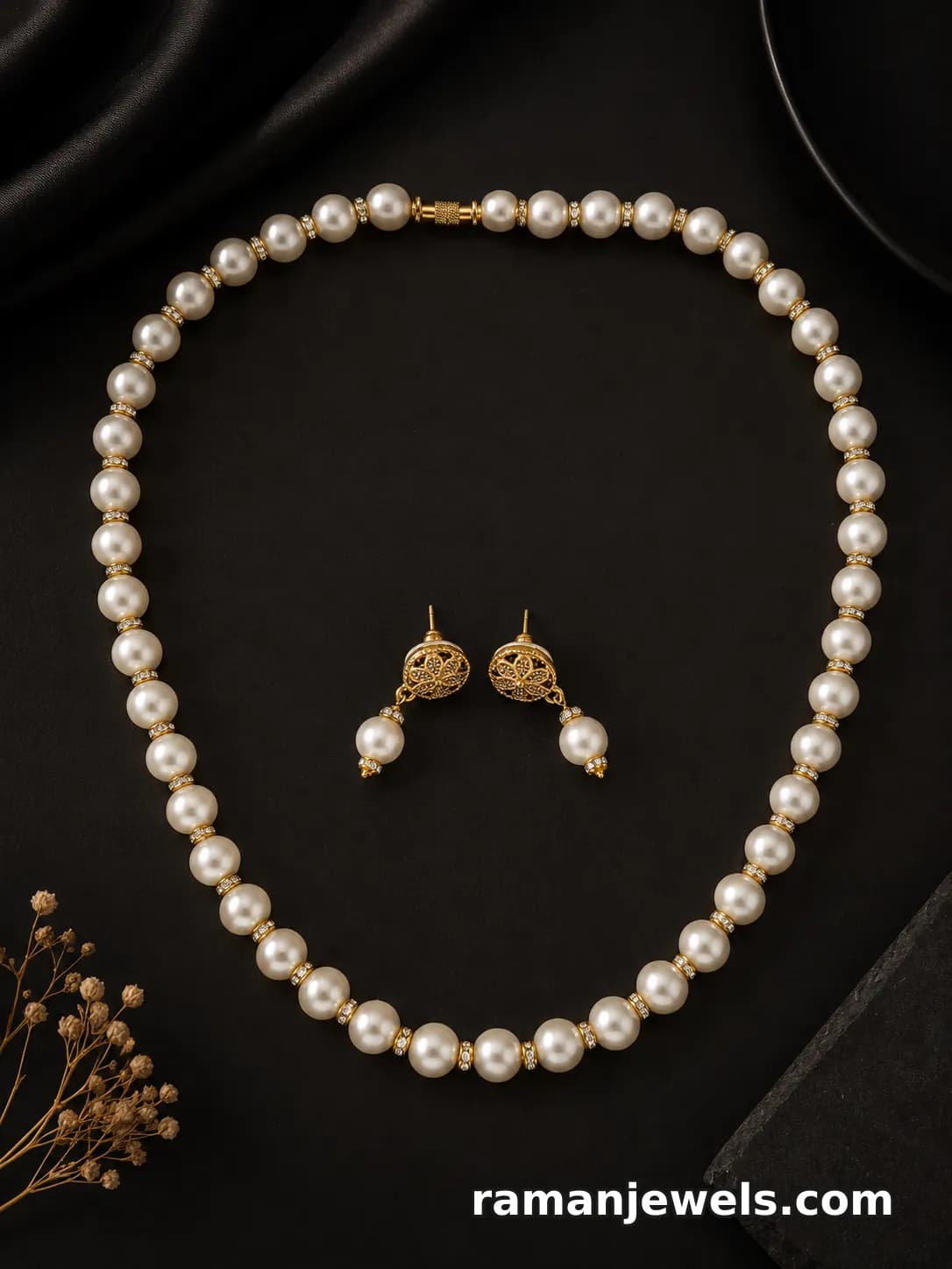 Timeless Pearl Necklace And Earrings Set, A Premium Gold-Tone Finish alternate