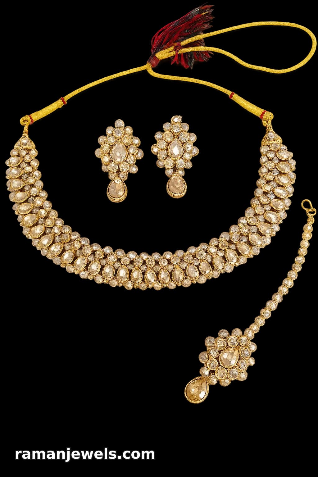 Kundan Choker Jewellery Set, Beautifully Crafted With Shimmering Teardrop-Shaped Kundan Stones And A Luxurious Antique Gold-Plated Finish