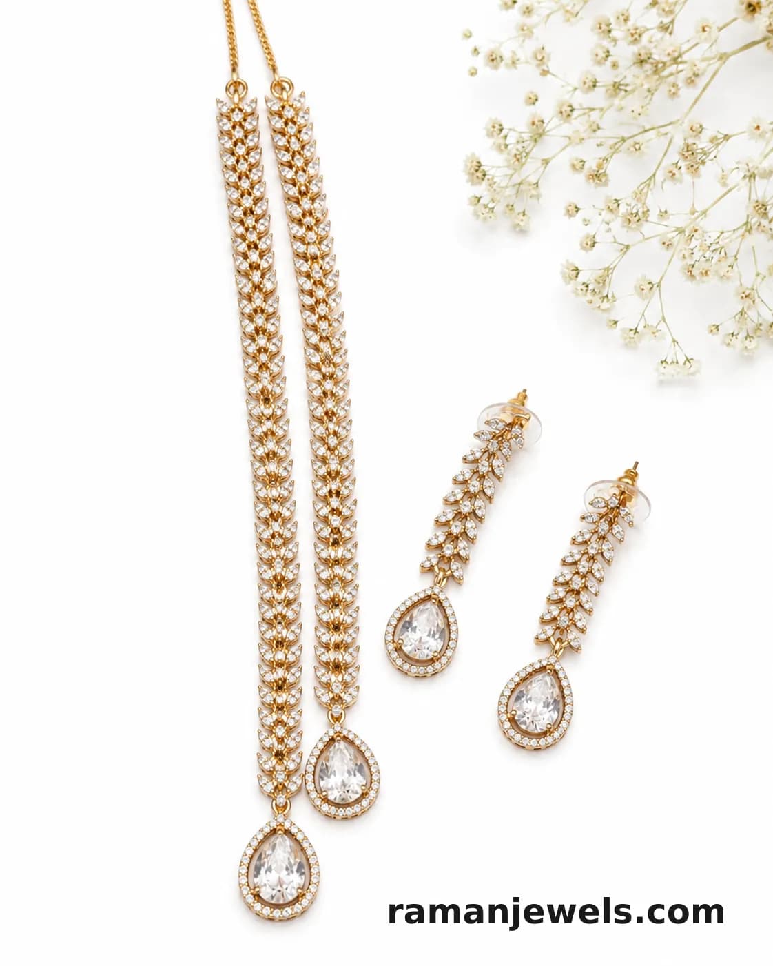 American Diamond Necklace Set, Designed To Add Timeless Sparkle To Every Occasion. Crafted With A Luxurious Gold-Plated Finish