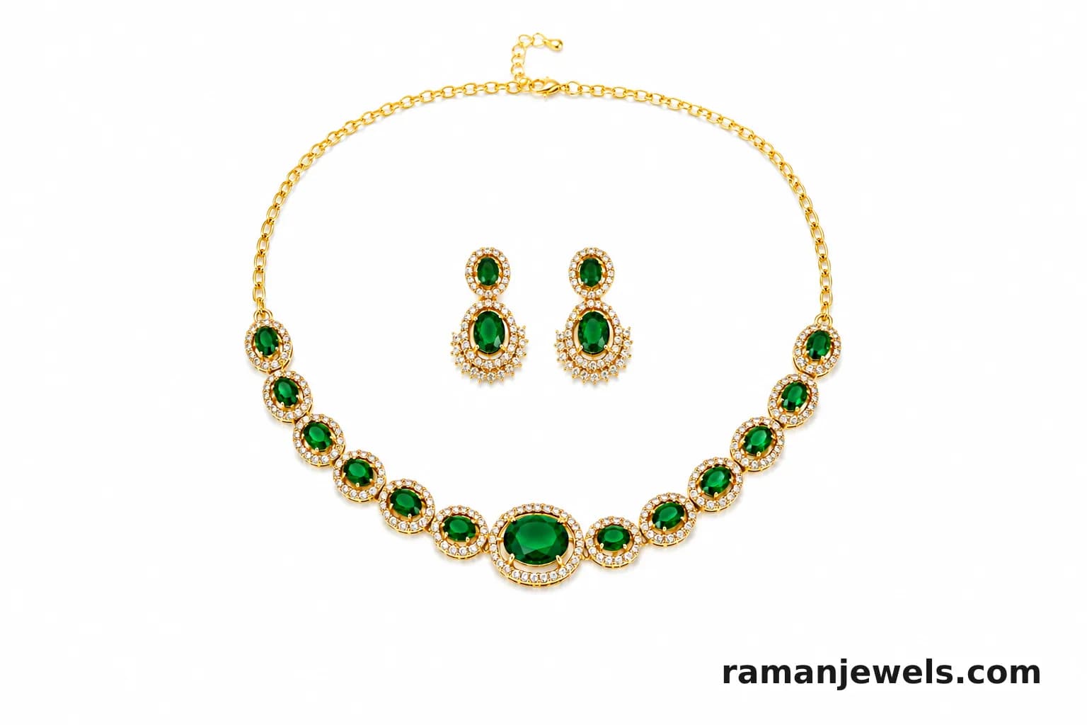 Emerald Green Stone Necklace & Earrings Set.