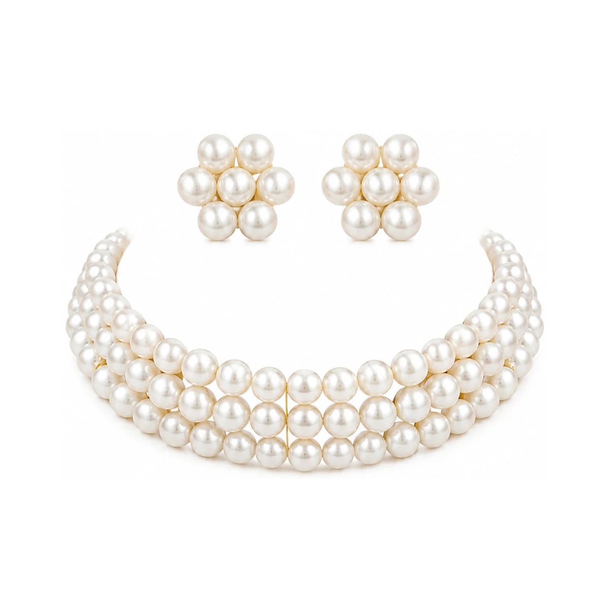 Multi-Layer Pearl Choker Necklace & Earrings Set