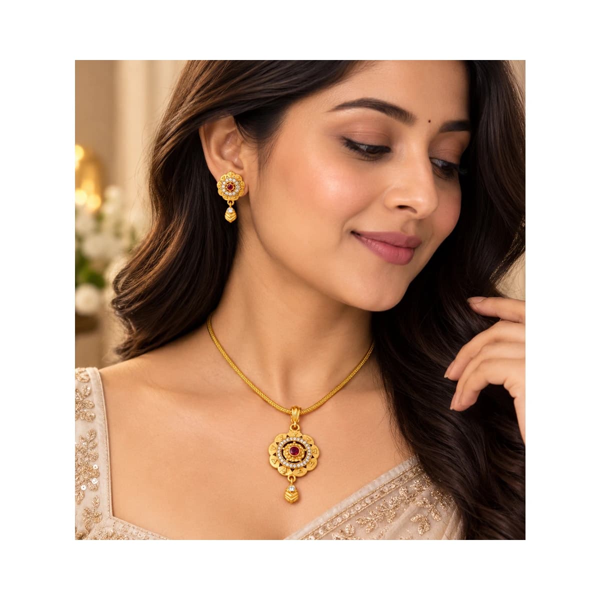 Elegant Gold-Tone Necklace And Matching Earrings alternate view