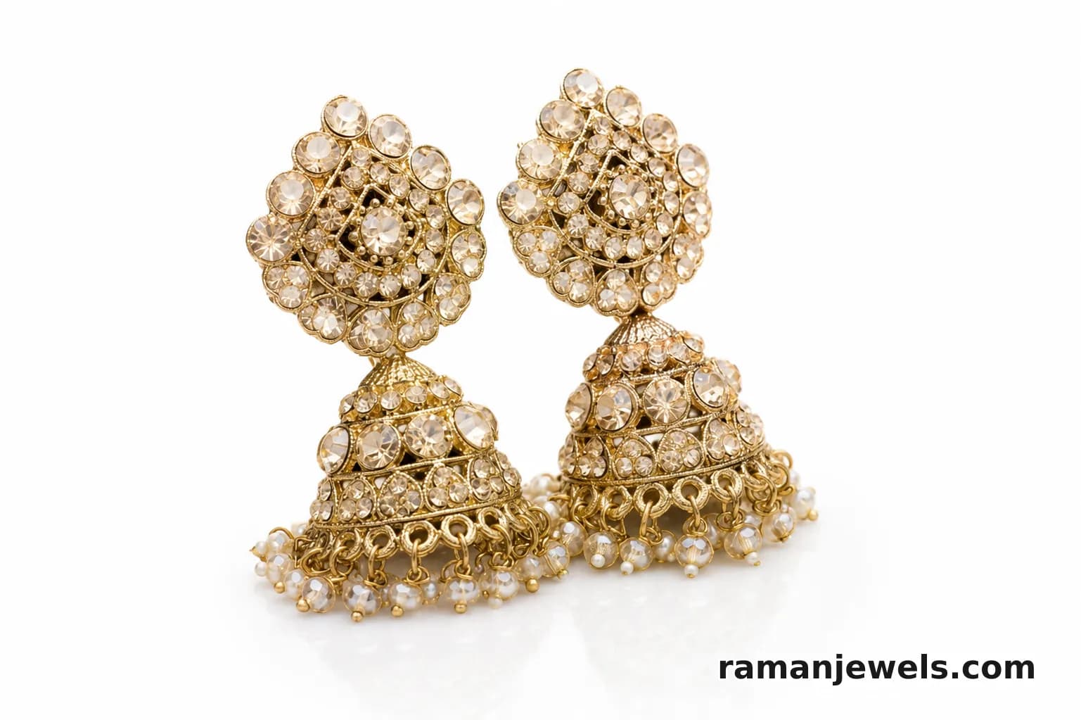 Gold-Plated Jhumka Earrings With Pearl Drops