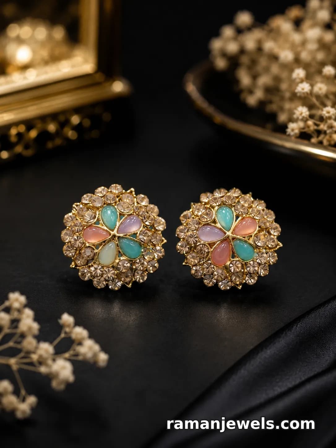 Pastel Floral Crystal Stud Earrings alternate view