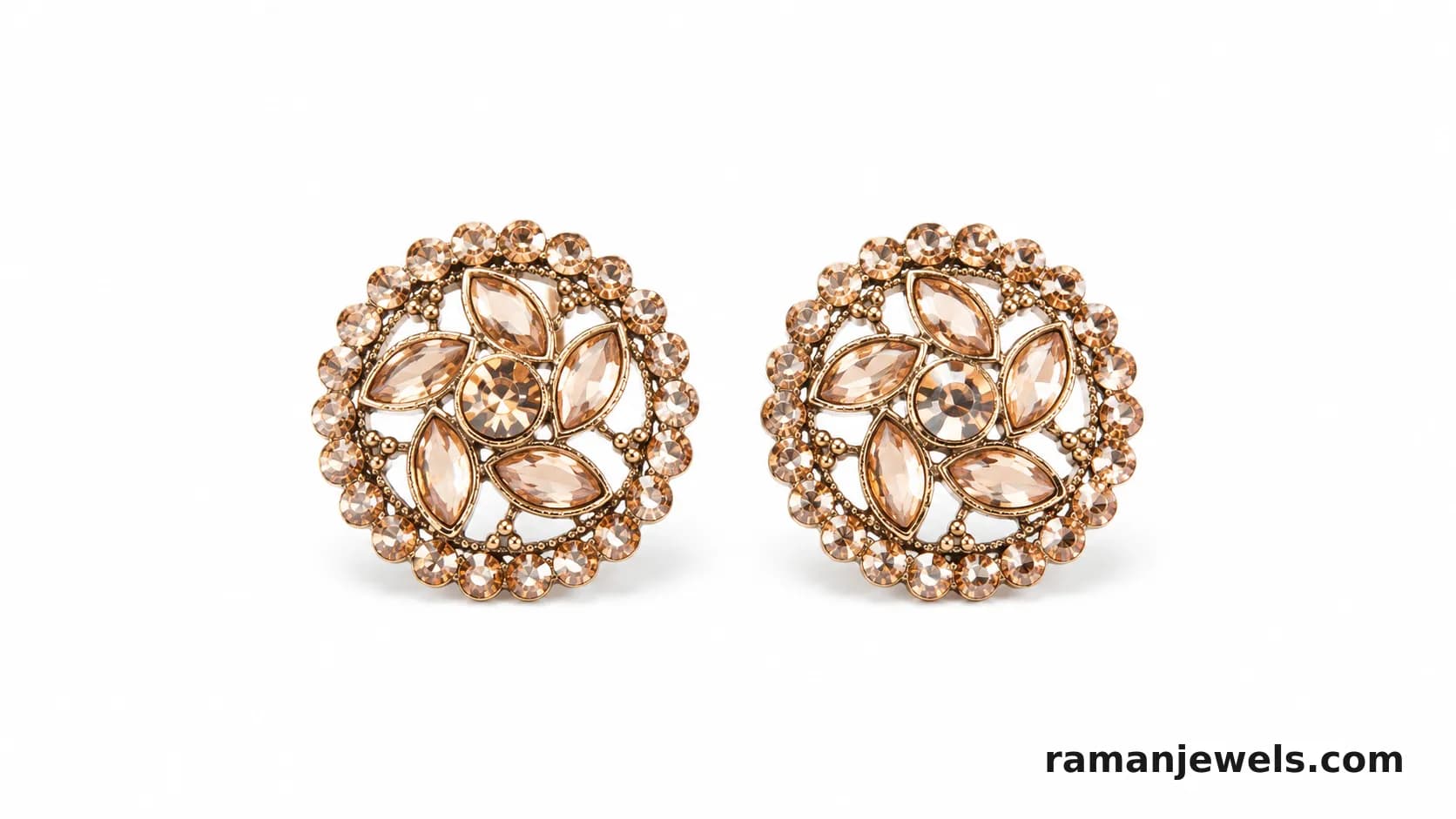 Champagne Crystal Floral Stud Earrings