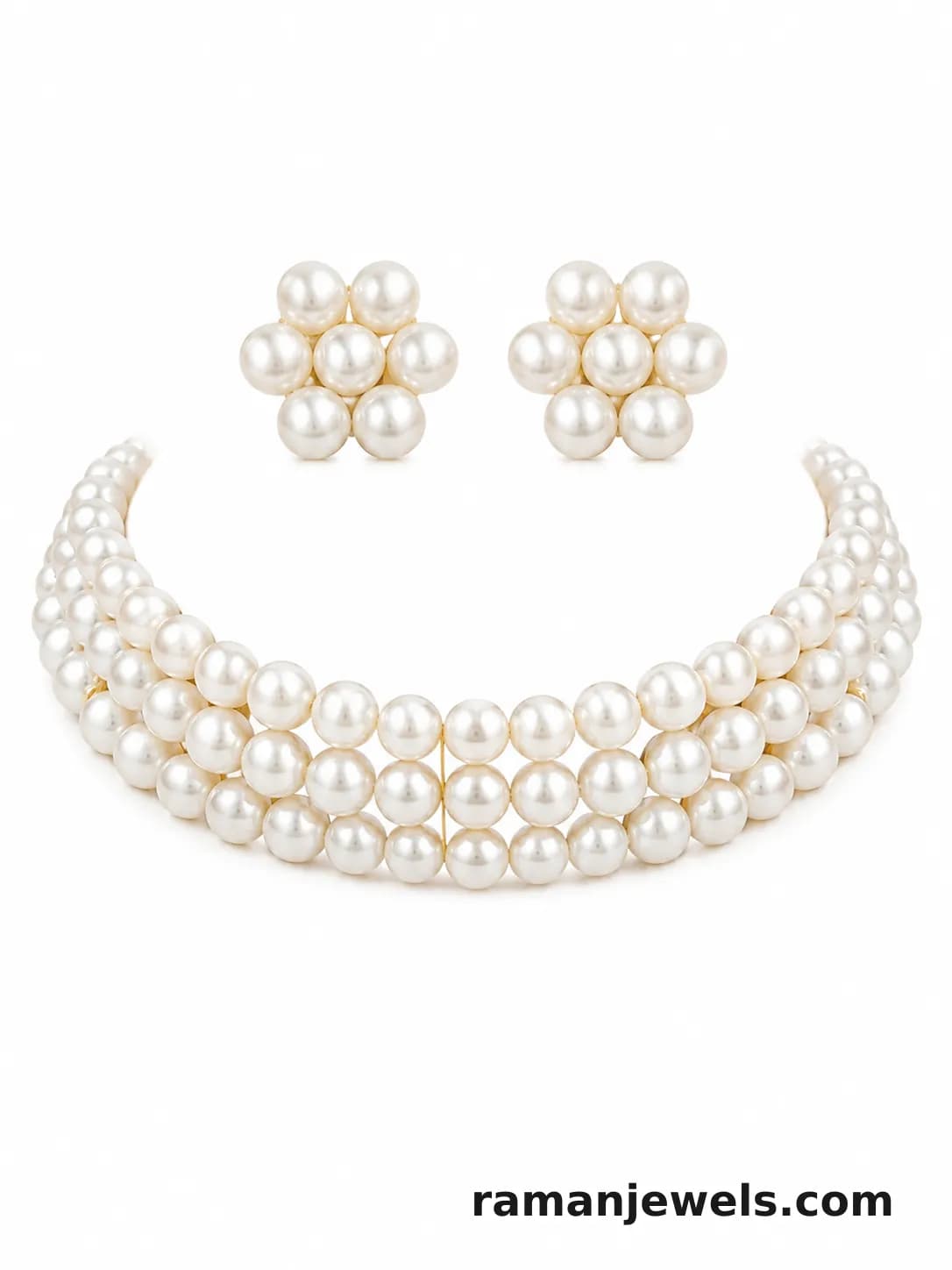 Multi-Layer Pearl Choker Necklace & Earrings Set
