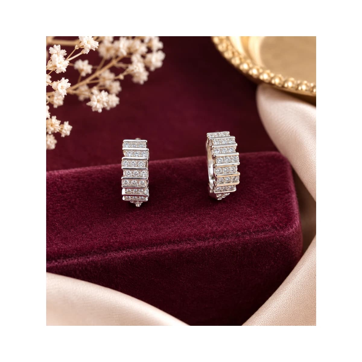 Elegant Silver-Tone Cz Huggie Hoop Earrings For Women alternate view