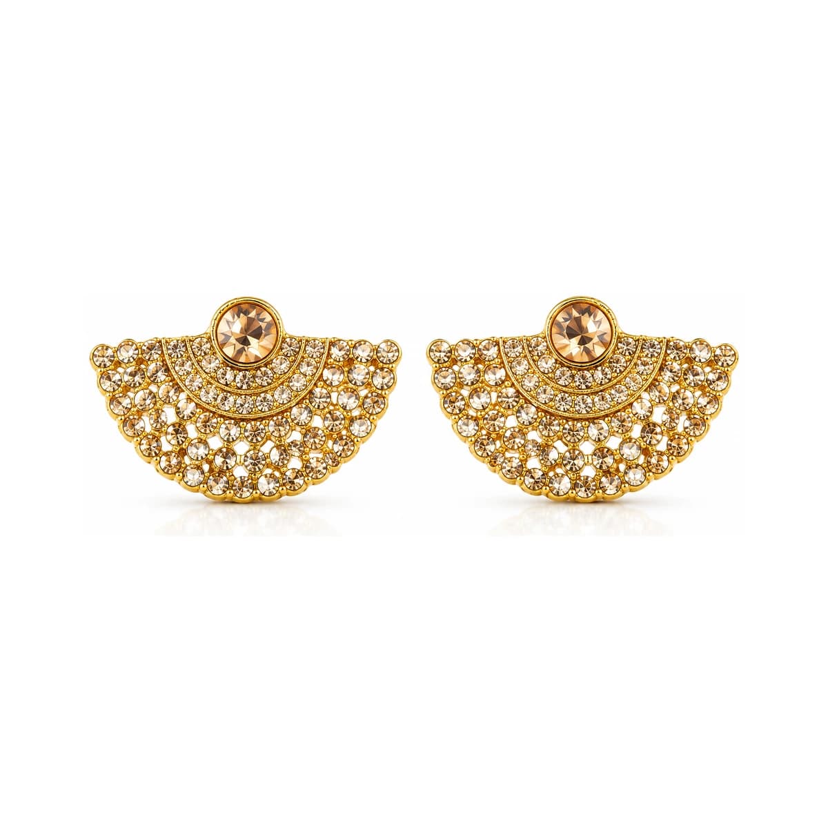 Gold-Tone Crystal Embellished Fan-Shaped Earrings For Women