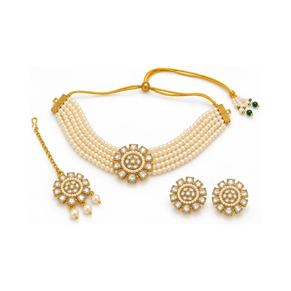 Traditional Pearl And Kundan-Style Bridal Jewellery Set For Women