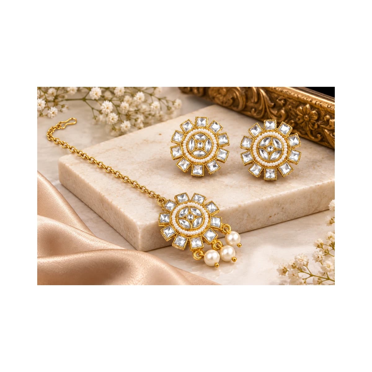 Traditional Pearl And Kundan-Style Bridal Jewellery Set For Women alternate view